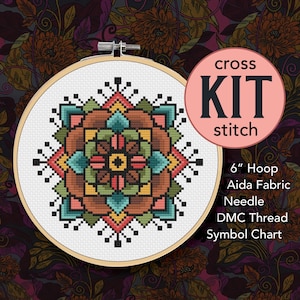 Earth Flower Mandala Counted Cross Stitch Kit - 6 Inch Kit - Suitable for Beginners
