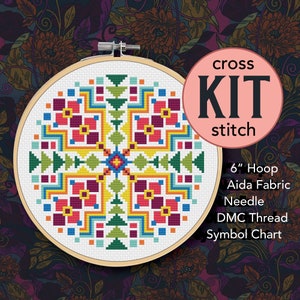 Flower Forest Mandala Counted Cross Stitch Kit - 6 Inch Kit - Suitable for Beginners