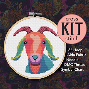 Colorful Nubian Goat Face Counted Cross Stitch Kit - 6 Inch Kit - Suitable for Beginners