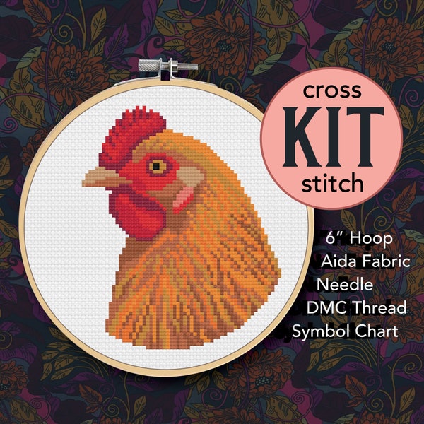 Chicken Head Counted Cross Stitch Kit - 6 Inch Kit - Suitable for Beginners