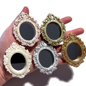 Miniature Ornate Mirrors for Dollhouses - 1/12 Scale - (1 Piece) - Pearl White, Antique White, Silver, Gold, Glitter Gold