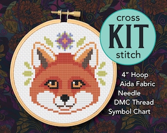 Cute Red Fox Counted Cross Stitch Kit - 4 Inch Kit - Suitable for Beginners