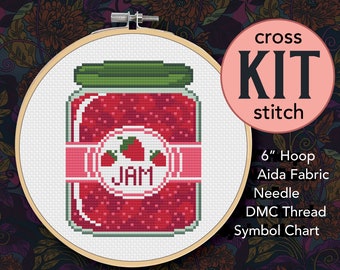 Jar of Strawberry Jam Counted Cross Stitch Kit - 6 Inch Kit - Suitable for Beginners
