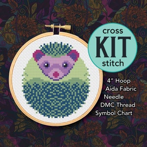 Cute Hedgehog Counted Cross Stitch Kit - 4 Inch Kit - Suitable for Beginners