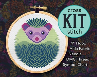 Cute Hedgehog Counted Cross Stitch Kit - 4 Inch Kit - Suitable for Beginners