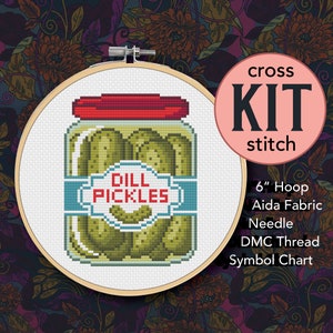 Dill Pickles Jar Counted Cross Stitch Kit - 6 Inch Kit - Suitable for Beginners