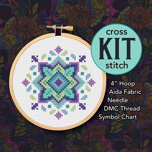 Mini Cool-Toned Mandala Counted Cross Stitch Kit - 4 Inch Kit - Suitable for Beginners