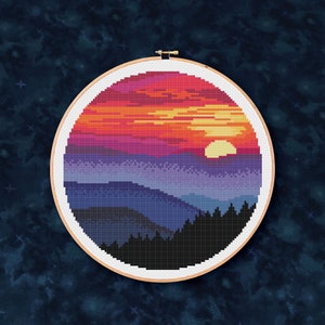 Vibrant Mountain Sunset  - PDF Cross Stitch Pattern