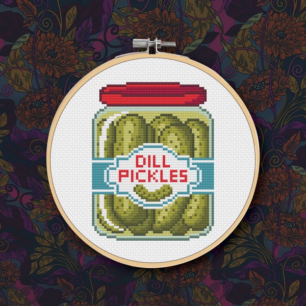 Dill Pickles Jar - PDF Cross Stitch Pattern - Pickle Lover, Cute, Kitchen Decor