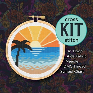 Ocean Sunrise Counted Cross Stitch Kit - 4 Inch Kit - Suitable for Beginners