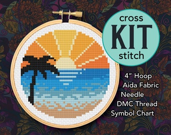 Ocean Sunrise Counted Cross Stitch Kit - 4 Inch Kit - Suitable for Beginners