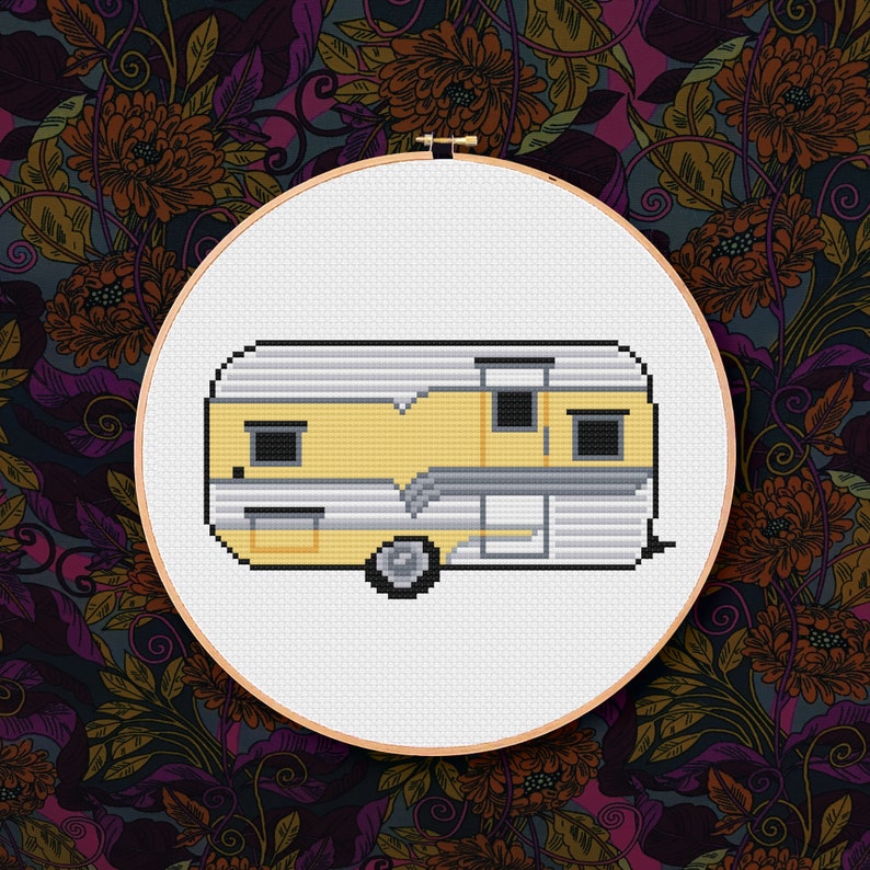 PDF Cross Stitch Pattern Retro Yellow and White Camper