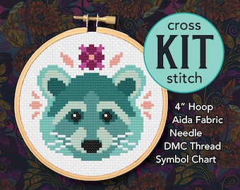 Cute Raccoon Counted Cross Stitch Kit - 4 Inch Kit - Suitable for Beginners