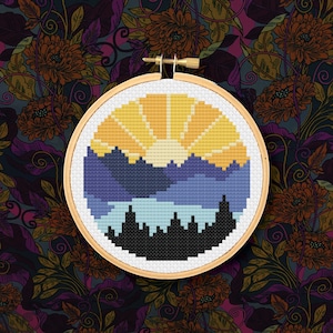 Mini Mountain Sunrise  - PDF Cross Stitch Pattern
