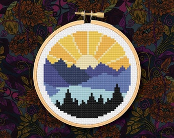 Mini Mountain Sunrise: pdf-kruissteekpatroon