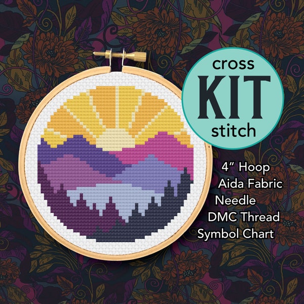 Purple Mountain Majesty Counted Cross Stitch Kit - 4 Inch Kit - Suitable for Beginners