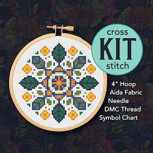 Scandinavian Flower Counted Cross Stitch Kit - 4 Inch Kit - Suitable for Beginners