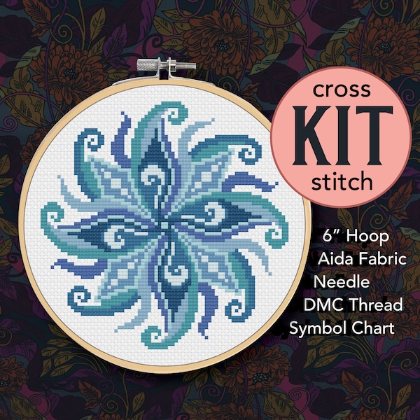 Ocean Waves Mandala Counted Cross Stitch Kit - 6 Inch Kit - Suitable for Beginners