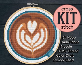 Latte Coffee Art Counted Cross Stitch Kit - 6 Inch Kit - Suitable for Beginners