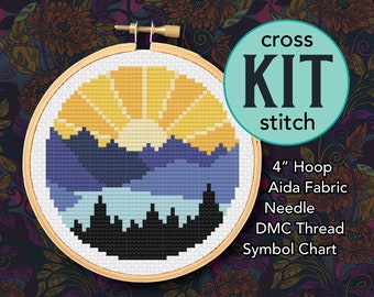 Mountain Sunrise Counted Cross Stitch Kit - 4 Inch Kit - Suitable for Beginners