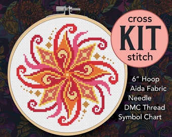 Solar Flare Mandala Counted Cross Stitch Kit - 6 Inch Kit - Suitable for Beginners