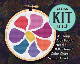 Abstract Flower Counted Cross Stitch Kit - 4 Inch Kit - Suitable for Beginners