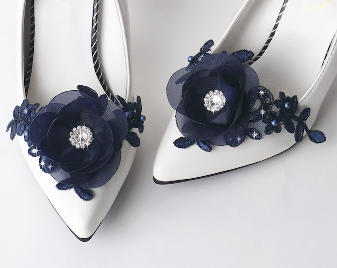 Blue Wedding Shoe Clips Swarovski Crystal Pearls Shoe Clips Etsy
