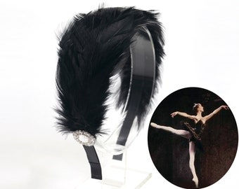 Black Swan Feathers Headpiece,Rhinestone Ballet Headpiece,Swan feathers costume headpiece,Feathers headpiece-F15