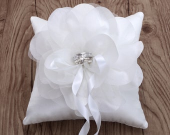 Wedding ring pillow with white flower, wedding ring bearer pillow, ring pillow for wedding, corsage ring bearer pillow -RT21