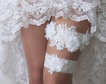Wedding garter set, wedding garters for brides, flower wedding garter, lace wedding garter, garters for wedding -t56