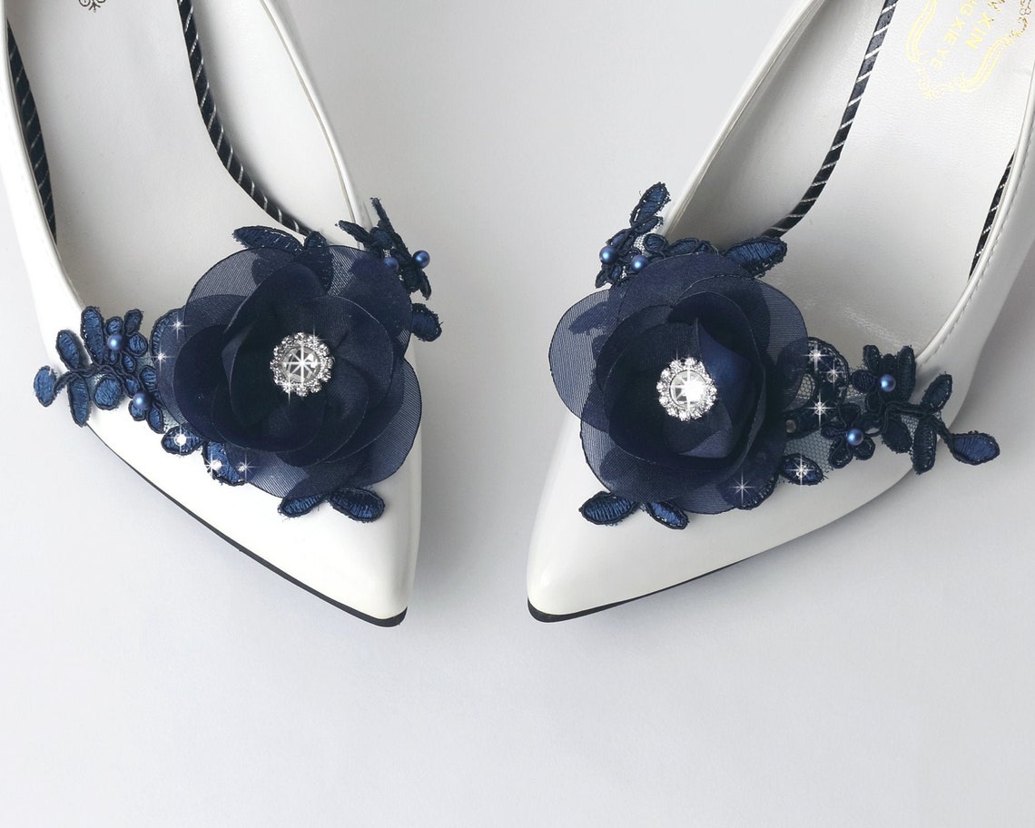 Blue Wedding Shoe Clips Swarovski Crystal Pearls Shoe Clips Etsy