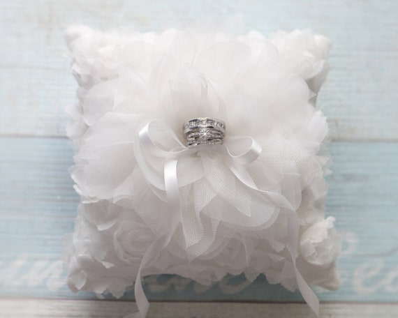 wedding ring pillow engagement ring holder white roses and lace P9 cushion
