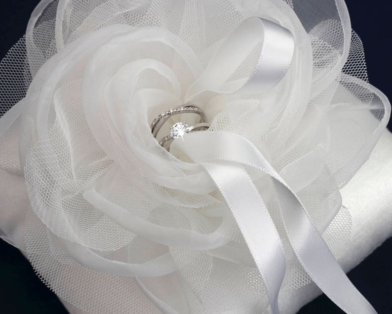 Satin Ring Pillow with oversized Mesh Organza Corsage,Taffeta Ring Pillow,Wedding Ring Bearer Pillow,Wedding decor,Something Blue-RT34