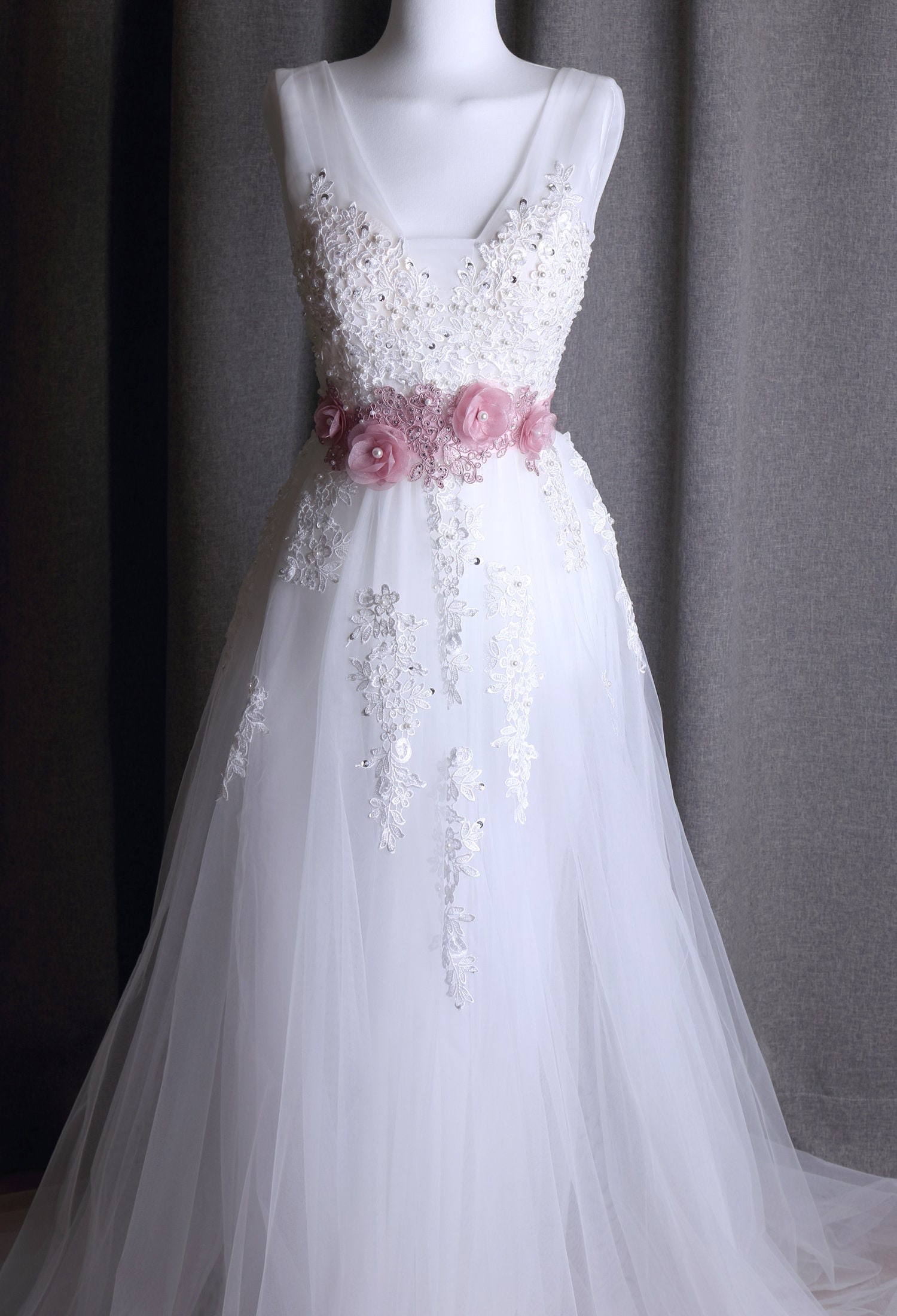 Gown Jjshouse Wedding Belts Pink Belt A-Line/Princess V-neck Lace