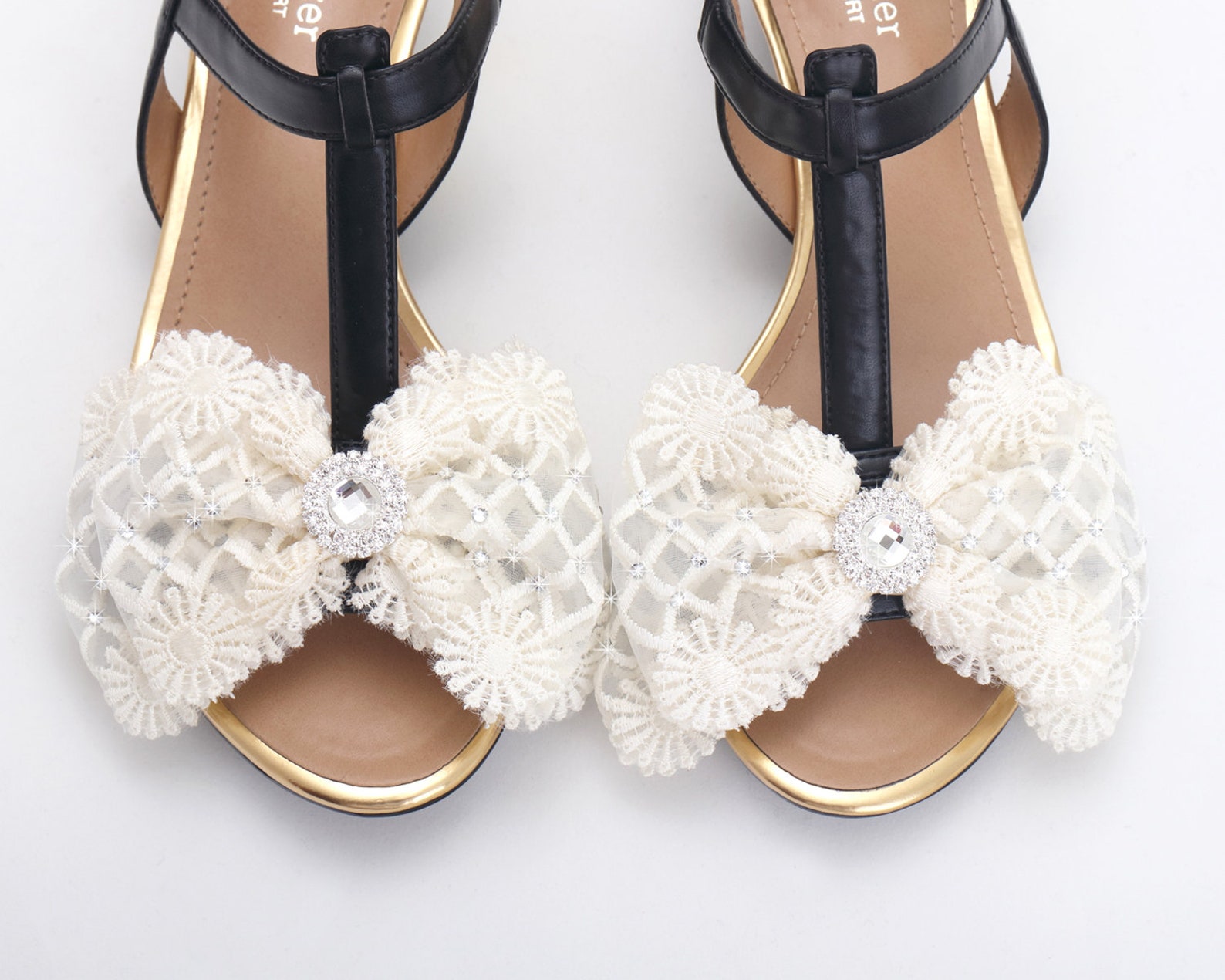 Champagne lace shoe clips big bow ribbon shoe clips Etsy