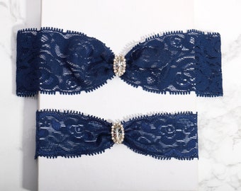 Navy wedding garter set, blue bridal garter, rhinestone garter wedding, wedding bridal garter belt, wedding garter set blue -T76