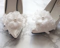 Organza Flower Bridal Shoe Clips: Pearl Rhinestone Wedding Accessory product logo