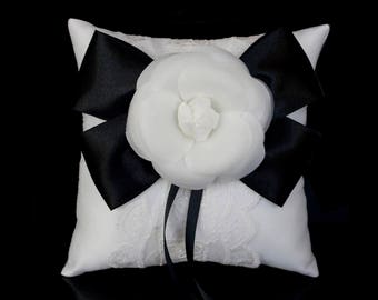 Wedding Ring Pillow with Camellia Flower,Wedding Ring Bearer Pillow,Wedding decor,Bridal ring pillow,Something blue -RT4