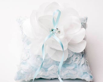 Blue ring pillow with oversized Corsage,blue wedding ring pillow, wedding ring bearer pillow, ring cushion,ring pillow for wedding -RT31