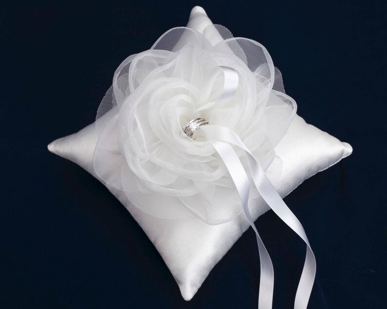 Satin Ring Pillow with oversized Mesh Organza Corsage,Taffeta Ring Pillow,Wedding Ring Bearer Pillow,Wedding decor,Something Blue-RT34