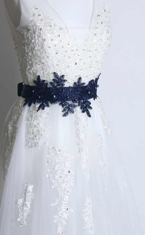 Navy blue sash top for wedding dress