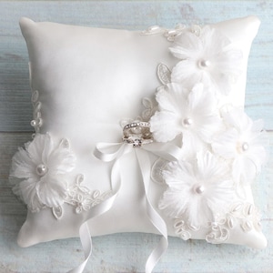 Satin Wedding Ring Pillow: Lace & Faux Pearl Cushion