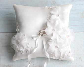 Satin Wedding Ring Pillow: Lace & Faux Pearl Cushion