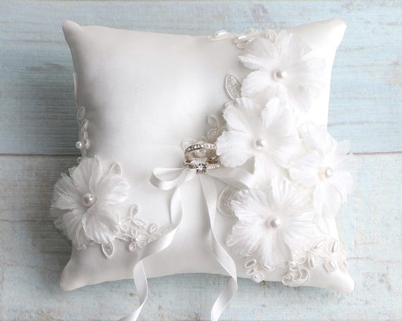 Satin Wedding Ring Pillow: Lace & Faux Pearl Cushion