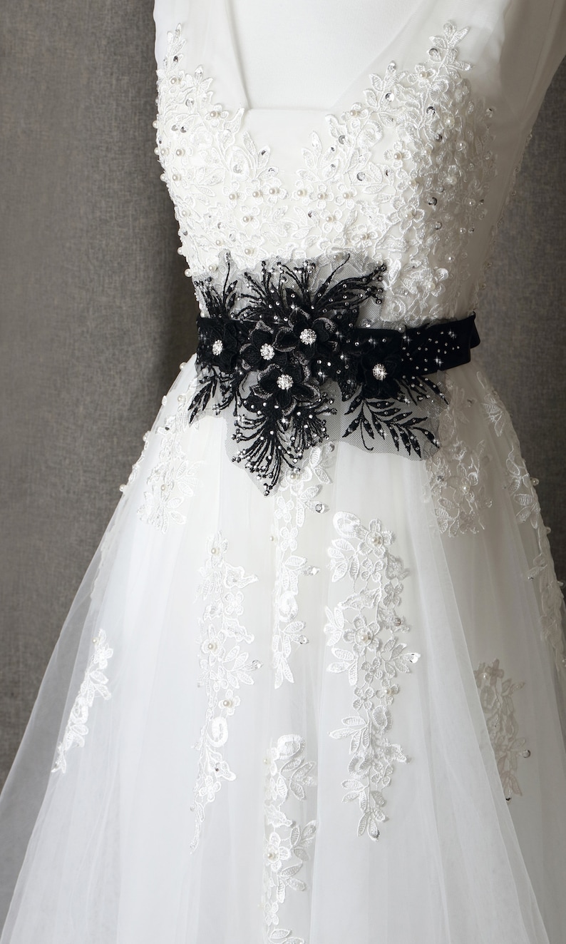 Black sash belt black lace belt wedding dress sash bridal Etsy