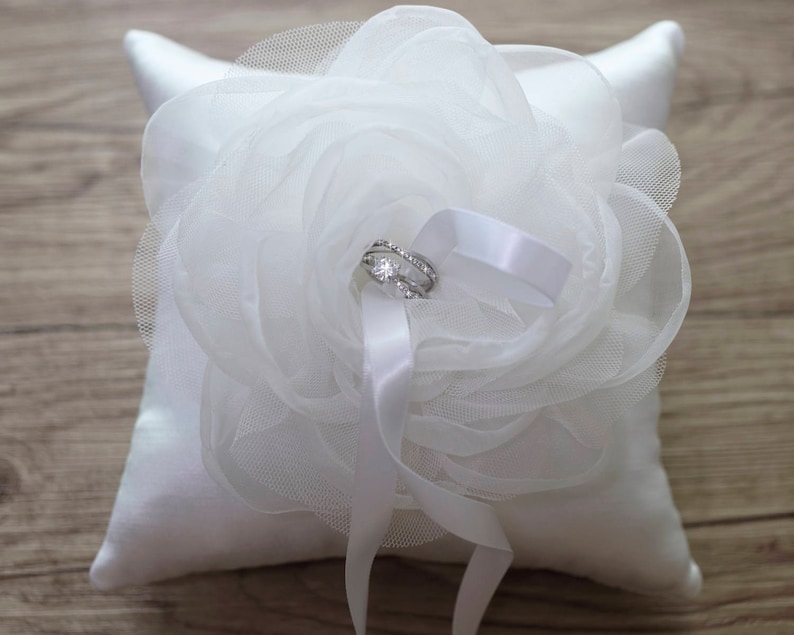 Satin Ring Pillow with oversized Mesh Organza Corsage,Taffeta Ring Pillow,Wedding Ring Bearer Pillow,Wedding decor,Something Blue-RT34