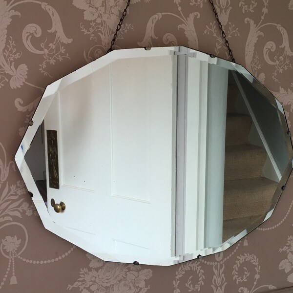 Large Vintage Bevelled Edge Fancy shaped Mirror Art Deco