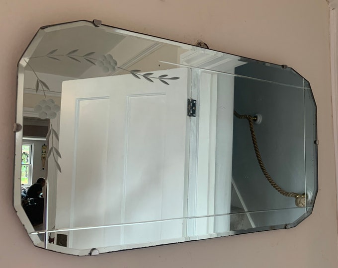 Vintage Mirror Etched Flower Art Deco 193040s Etsy