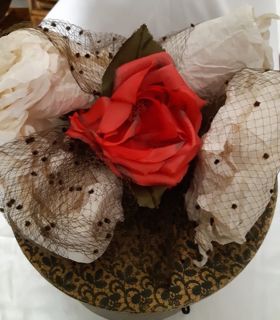 Hat-hat- sail, 40s, with pink, vintage, woman