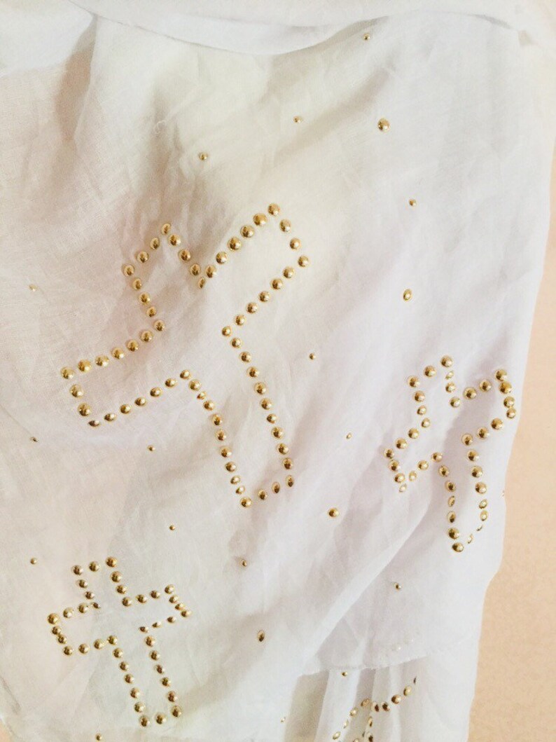 Maxi viscous vintage scarf with crosses and studs 90s woman